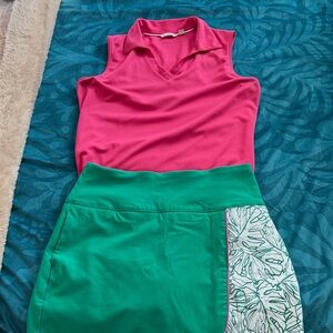 Green and White golf skort skirt and pink matching top